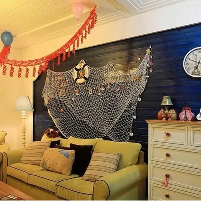 Filet de pêche bleu marine tentures murales Studio accessoire chambre décor à la maison Mediterran mer autocollants