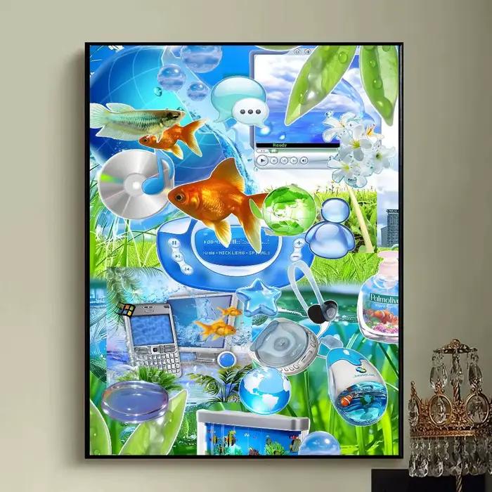 Frutiger Aero Aqua nostalgie affiche imprime mur Art photo peinture cadeau salon Restaurant Bar grand Dec autocollant