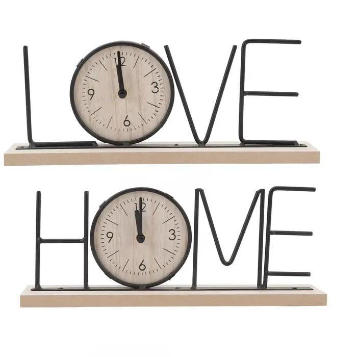 1Pc étagère de bureau horloge bois fer Art à piles moderne décoratif lettre Table horloge ornement pour salon salle à manger