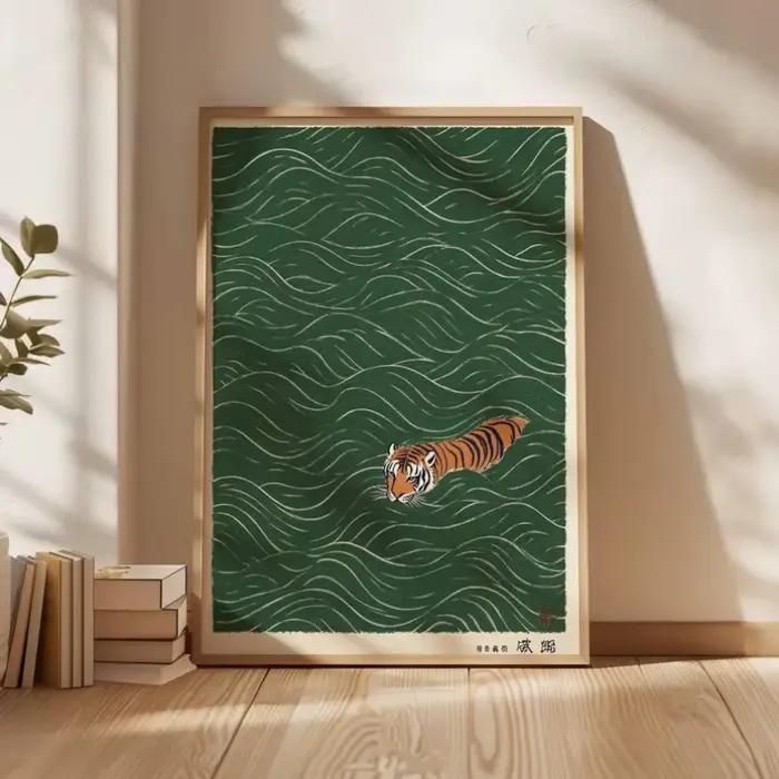 Affiche de paysage asiatique traditionnel japonais rétro ukiyo-e Zen