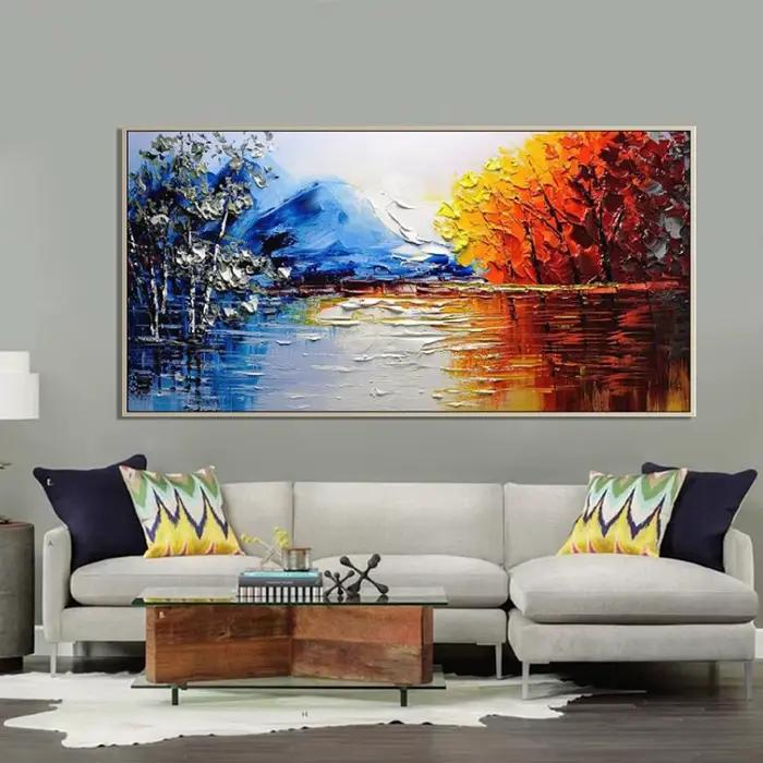 Peinture de paysage abstraite faite à la main sur toile
