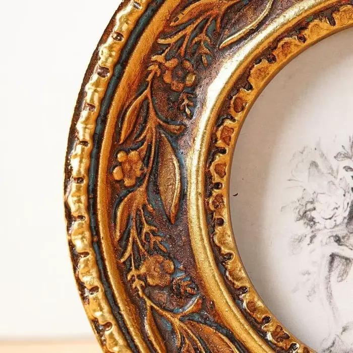 Cadre Photo rond en Bronze Antique or