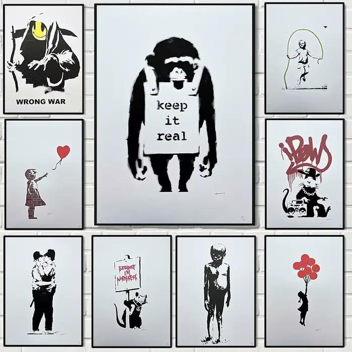 Banksy Street Graffiti affiche abstraite noir et blanc ballon fille toile humaine peinture mur Art pour salon décor à la maison