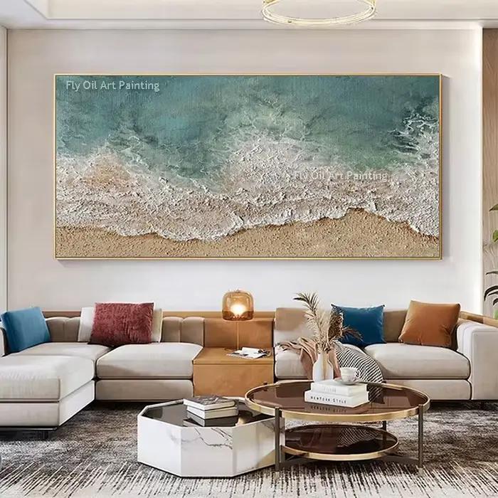 Peinture à l'huile de plage de mer peinte à la main