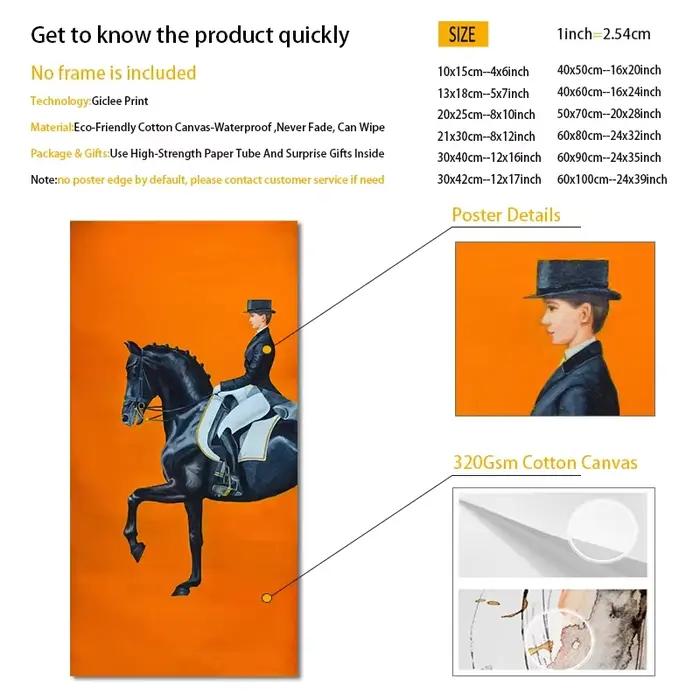 Affiche en toile HD de course de chevaux orange