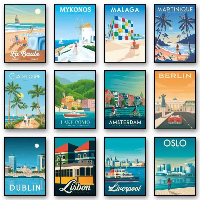 Affiches minimalistes de voyage européennes