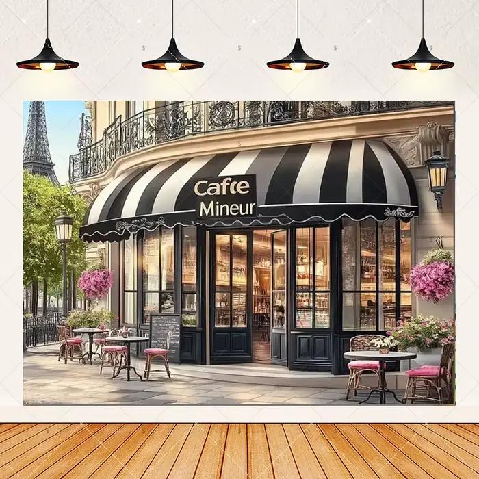 Bannière de fond de Buffet de boutique de café de Paris