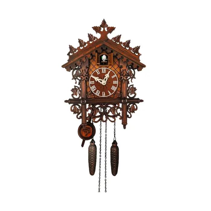Horloge à coucou en bois antique, horloge murale à piles, carillon de cuisine