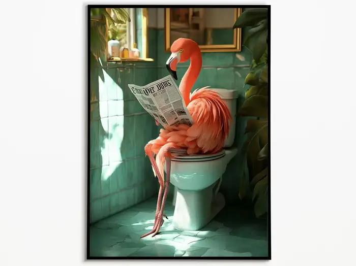 Affiches d'impression sur toile de flamant rose fantaisiste lisant un journal