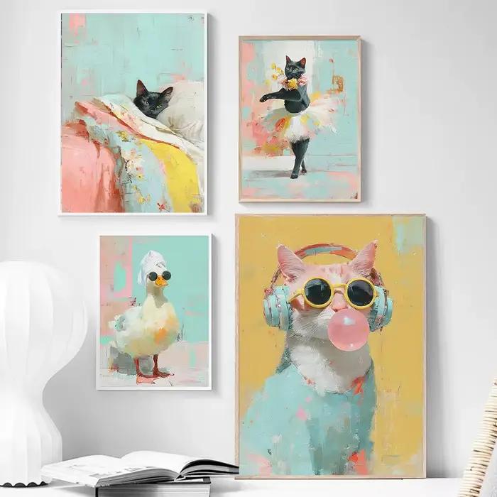 Affiches de peinture à l'huile d'art Pop d'animaux colorés élégants à la mode et beaux