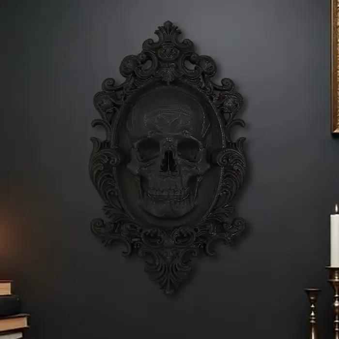 Décoration murale de crâne à cadre sculpté noir transfrontalier