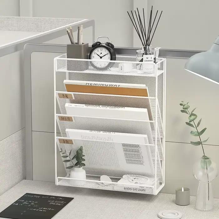 Étagère murale réglable en maille métallique – Support de rangement noir et blanc pour l'organisation du bureau