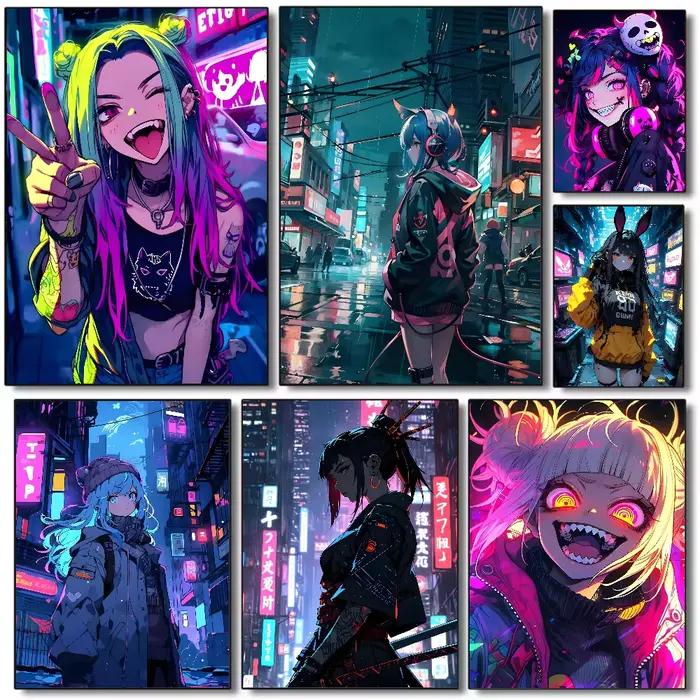 Cool Cyberpunk fille affiche HD art mur collant étanche maison salon chambre bar décoration esthétique