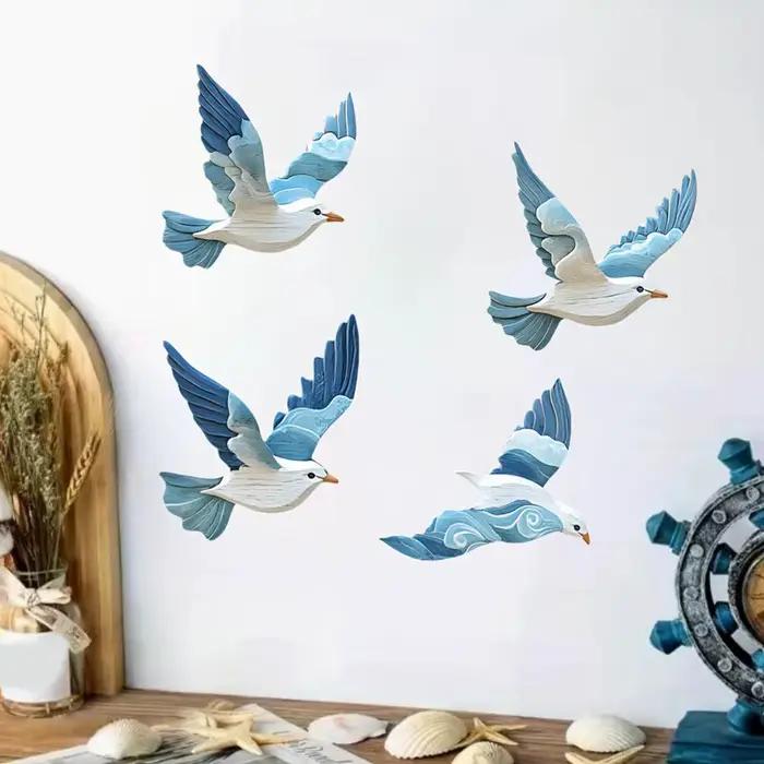 Ensemble de 4 décorations murales en bois de pigeon bleu