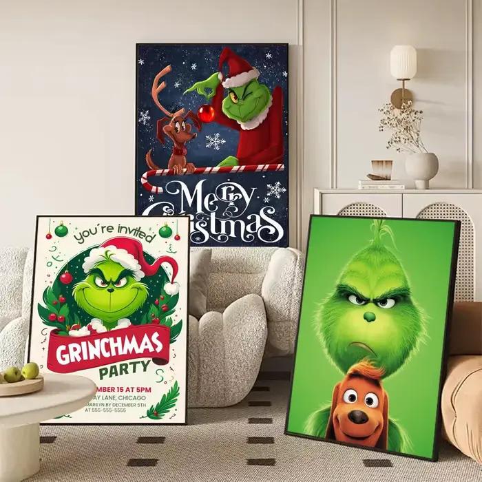 Classique chaud joyeux noël le G-Grinch affiche autocollant parfait auto-adhésif mur Art conçu pour les espaces de salle à manger de bureau à domicile
