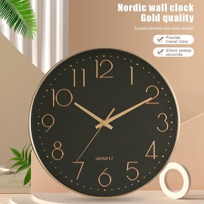 12 pouces horloge murale Design moderne nordique bois salon mécanique d'horloge silencieuse chambre cuisine bureau brève
