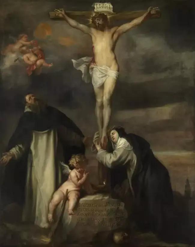 Maison église cathédrale murale décorative Anthony van Dyck Christ à la croix avec St Catharina de Sienne