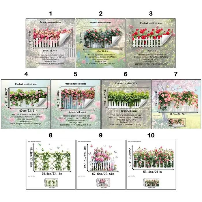 Autocollant mural multicolore à motif floral, design de clôture, art mural auto-adhésif, ornement mural de fond, décalcomanies murales, cadeau