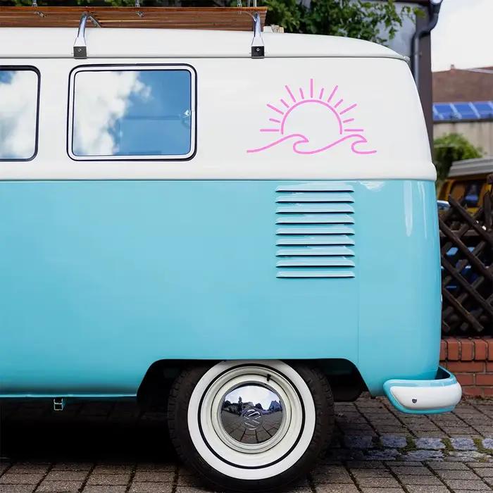 Autocollants de style de voiture de conception de soleil et de vague, décalcomanies de voyage en vinyle, décoration de pare-chocs de fenêtres, camping-cars, moto, maison