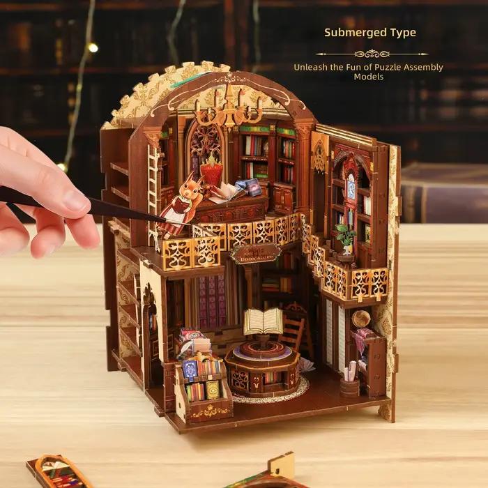 Puzzle 3D en bois à assembler soi-même : Modèle de librairie fait main pour les 14 ans et plus