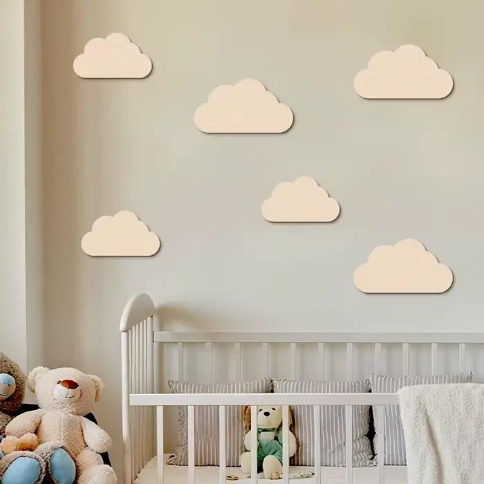 Autocollant mural nuages en bois