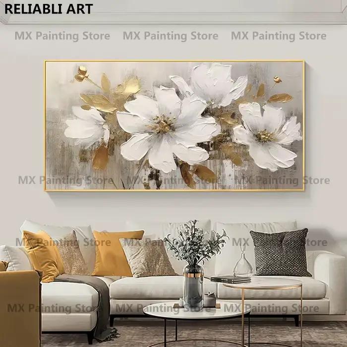 Peinture à l'huile de fleurs dorées sur affiche