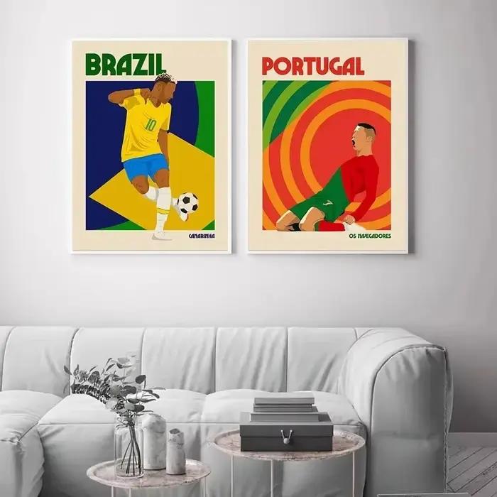 Argentine Portugal Football rétro Illustration angleterre brésil France mur Art toile peinture couleur garçon Fan sport affiche décor