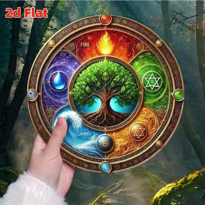 Art mural vintage en métal arbre de vie – Décor plat 2D avec éléments de feu