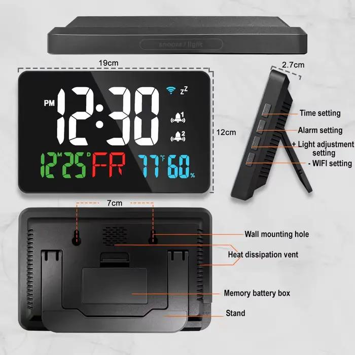 LED horloge murale numérique WIFI temps synchronisé température humidité Date illimité Snooze