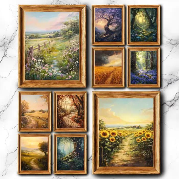 Peinture à l'huile Vintage montagnes rivières forêt fleurs et paysage affiche toile Art imprime maison chambre mur photo décor cadeau