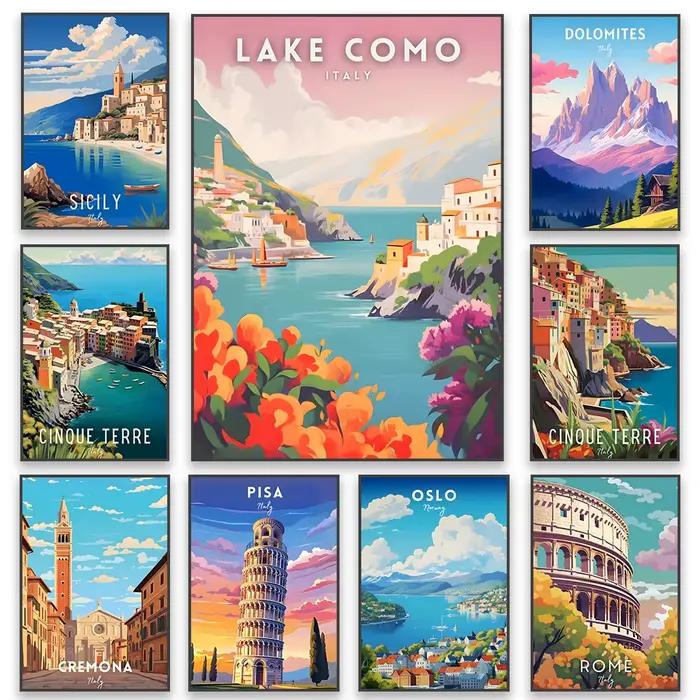 Affiche d'art colorée de scène de voyage d'italie