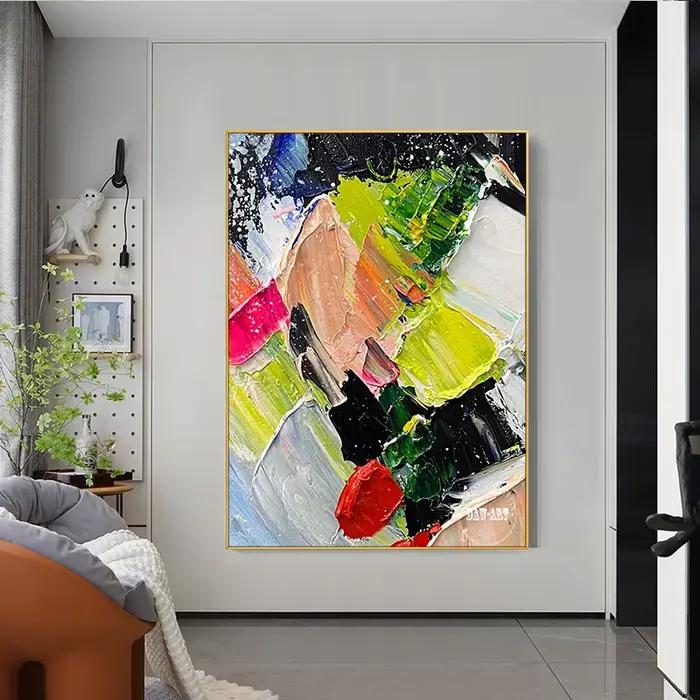 Toile de lin sans cadre faite à la main, Texture de couteau abstraite, peinture à l'huile abstraite, décor mural, Art acrylique, offre spéciale