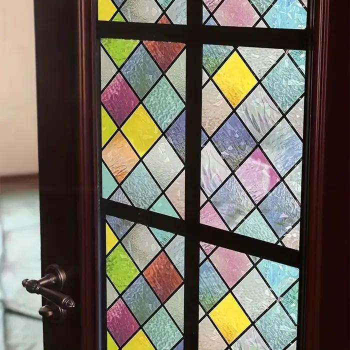 Autocollant de fenêtre en verre dépoli style vintage, film PVC effet vitrail anti-UV, décalcomanies 3D effet arc-en-ciel pour la décoration intérieure