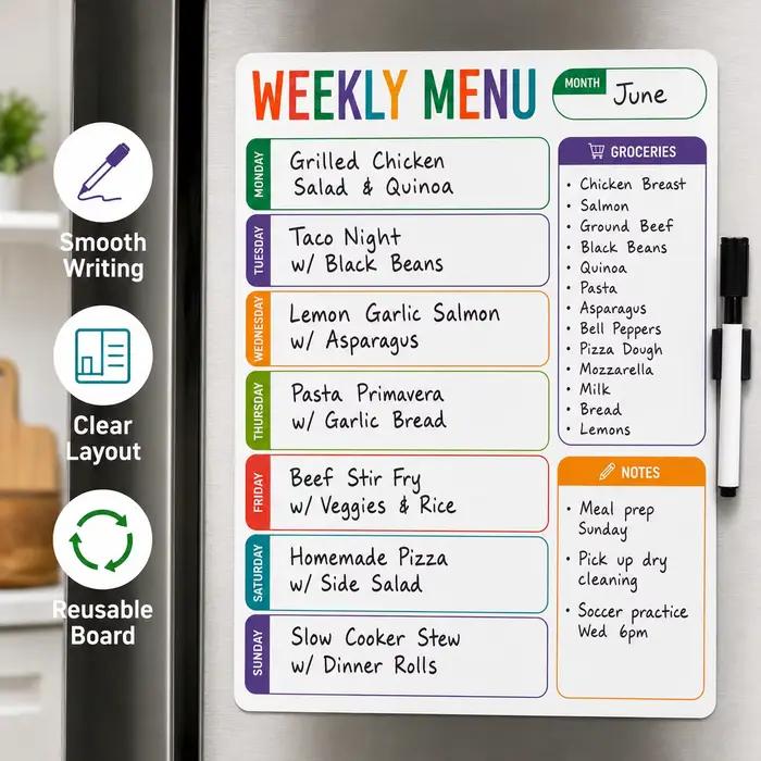 Autocollant tableau blanc pour menu hebdomadaire