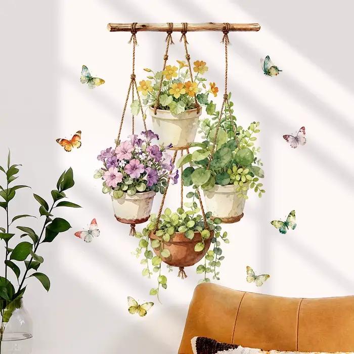 Autocollants muraux en aquarelle pour plantes en pot, pour chambre d'enfant, décoration de la maison, autocollant auto-adhésif pour plinthe, décoration murale pour salon