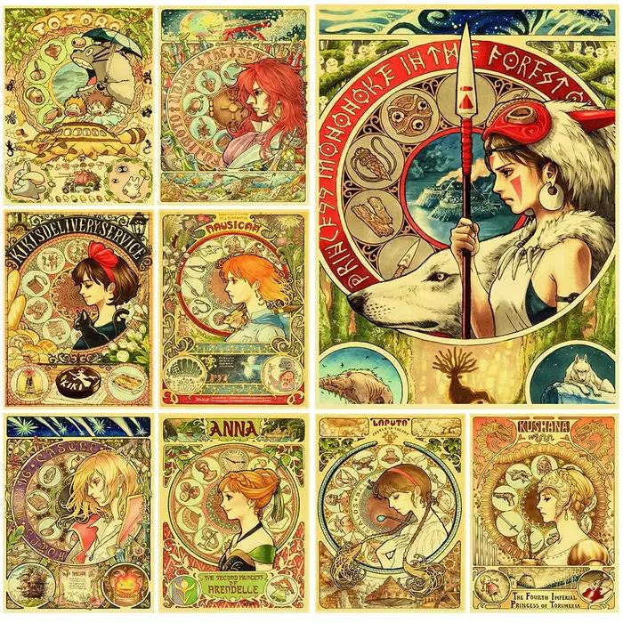 Affiche de dessin animé japonais princesse Kawaii