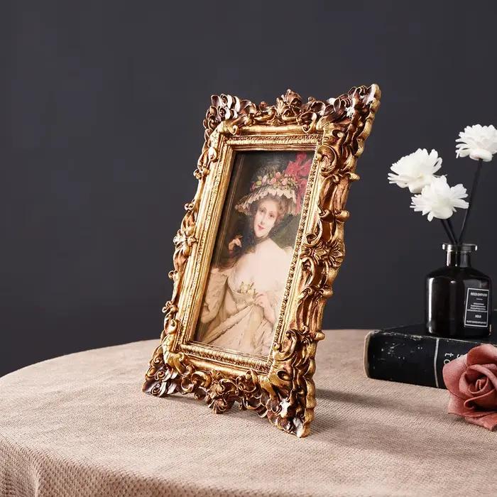 1 pièce, cadre photo décoratif en dentelle feuille de chêne dorée style rétro européen