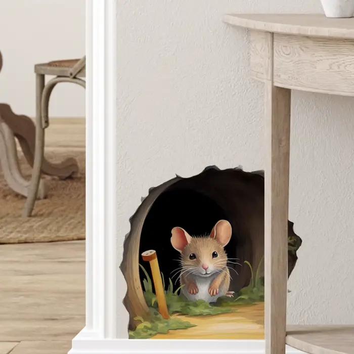 Autocollant mural mignon en forme de trou de souris