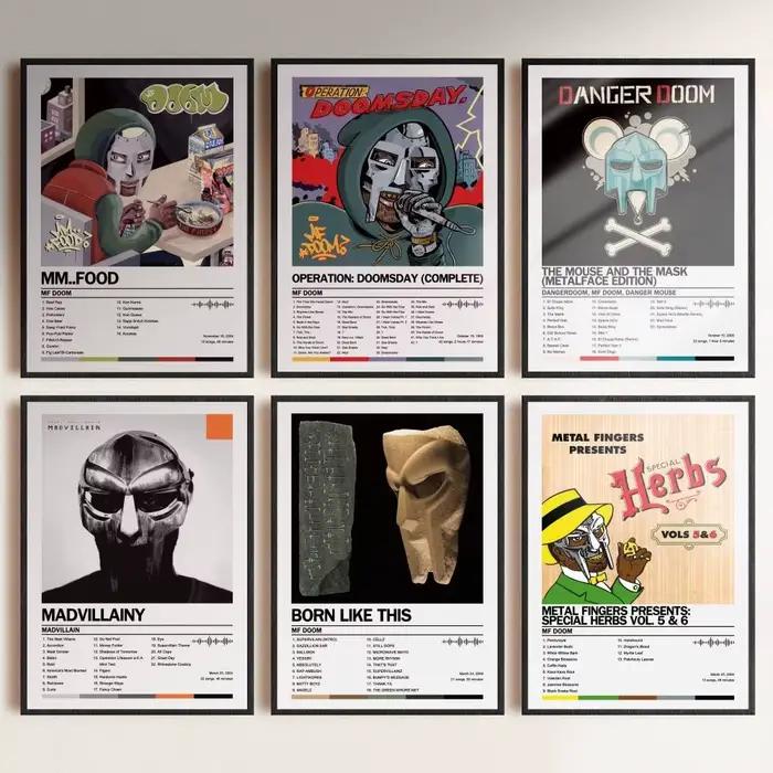 Autocollant mural en papier imperméable avec couverture d'album et chansons de MF DOOM