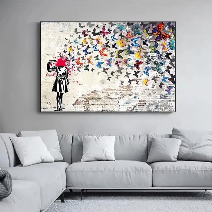 Banksy Street Art toile peintures baskets bouche Ballon fille Graffiti Pop Art affiches imprime Cuadros mur Art décoration de la maison