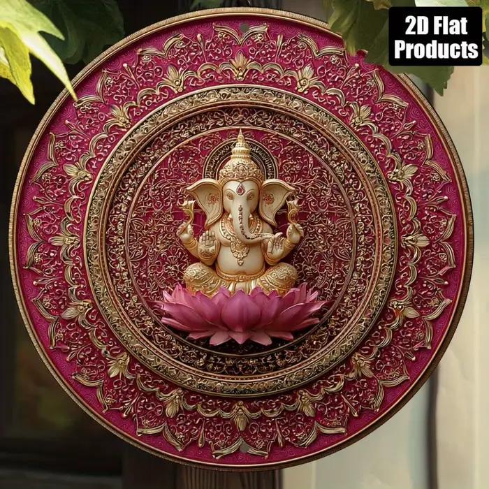 Décoration murale élégante Ganesha et Lotus – Superbe design doré et rose