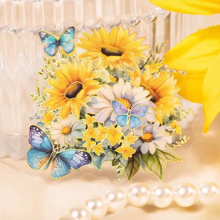 30 autocollants décoratifs en PET Série Soleil du Matin Tournesol pour DIY Scrapbooking Journal Collage Papeterie