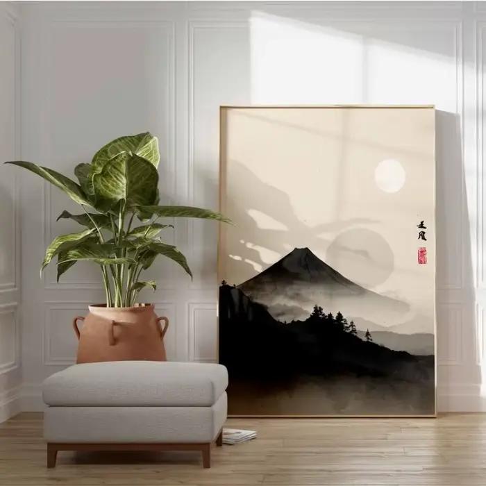 Affiche de paysage asiatique traditionnel japonais rétro ukiyo-e Zen