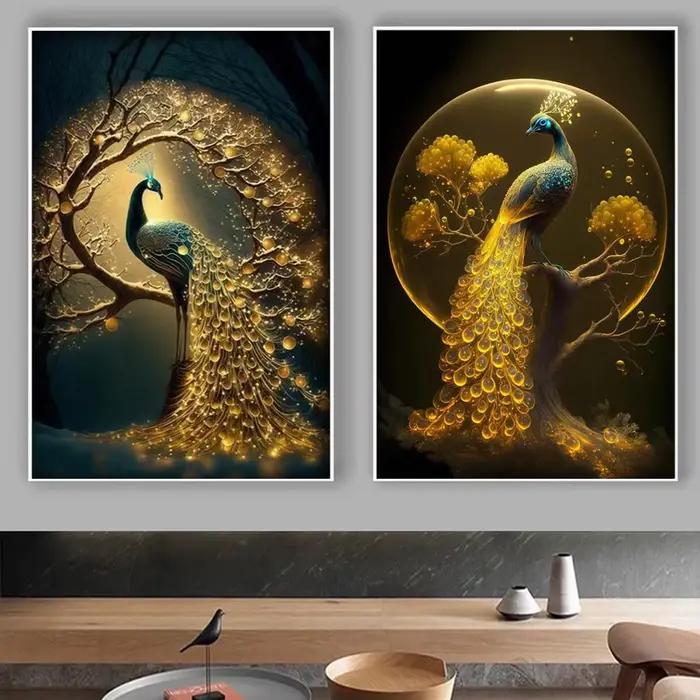 Peinture sur toile d'arbre de paon doré