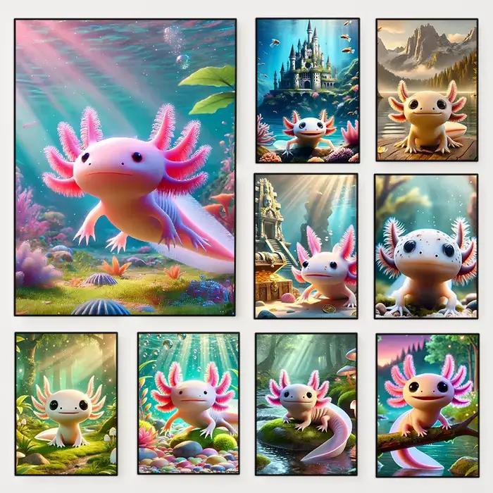 Affiche sous-marine de salamandre Axolotl colorée moderne