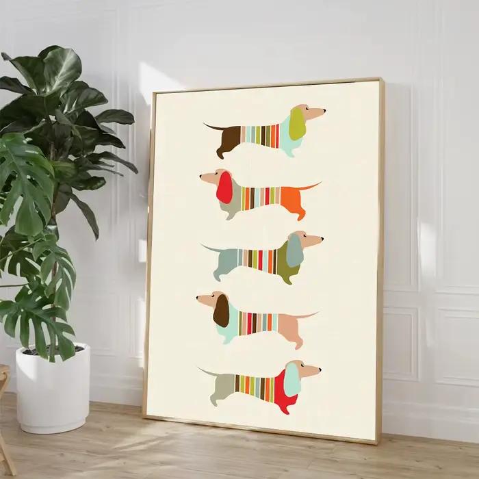 Affiche de chien teckel de dessin animé, peinture sur toile d'animal amusant, Art mural pour chambre d'enfants, décoration de maison Cuadros