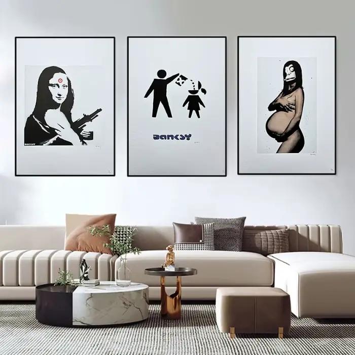 Banksy Street Graffiti affiche abstraite noir et blanc ballon fille toile humaine peinture mur Art pour salon décor à la maison