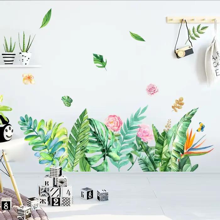 Autocollant mural papillon et fleurs pour plinthe