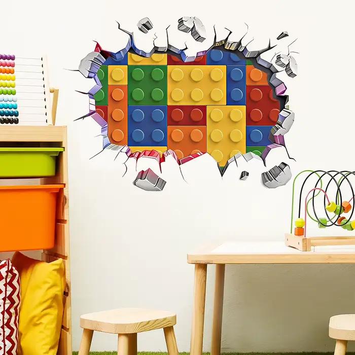 Autocollants muraux en vinyle en forme de briques Lego colorées pour chambre d'enfant