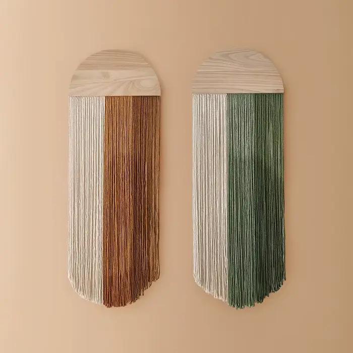 Tapisserie créative, panneau en bois semi-circulaire tissé à la main
